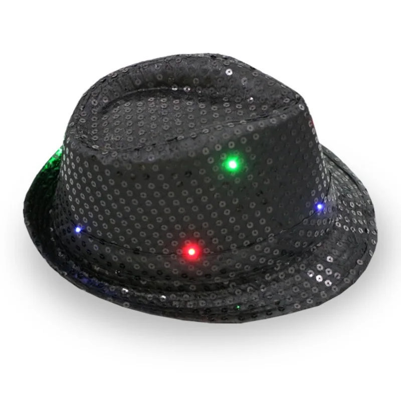 Flashing Light Up Led Brilliant Glitter Sequin Colorful Sequin Fancy Dress Jazz Dance Party Club Party Hat For Men and Women New