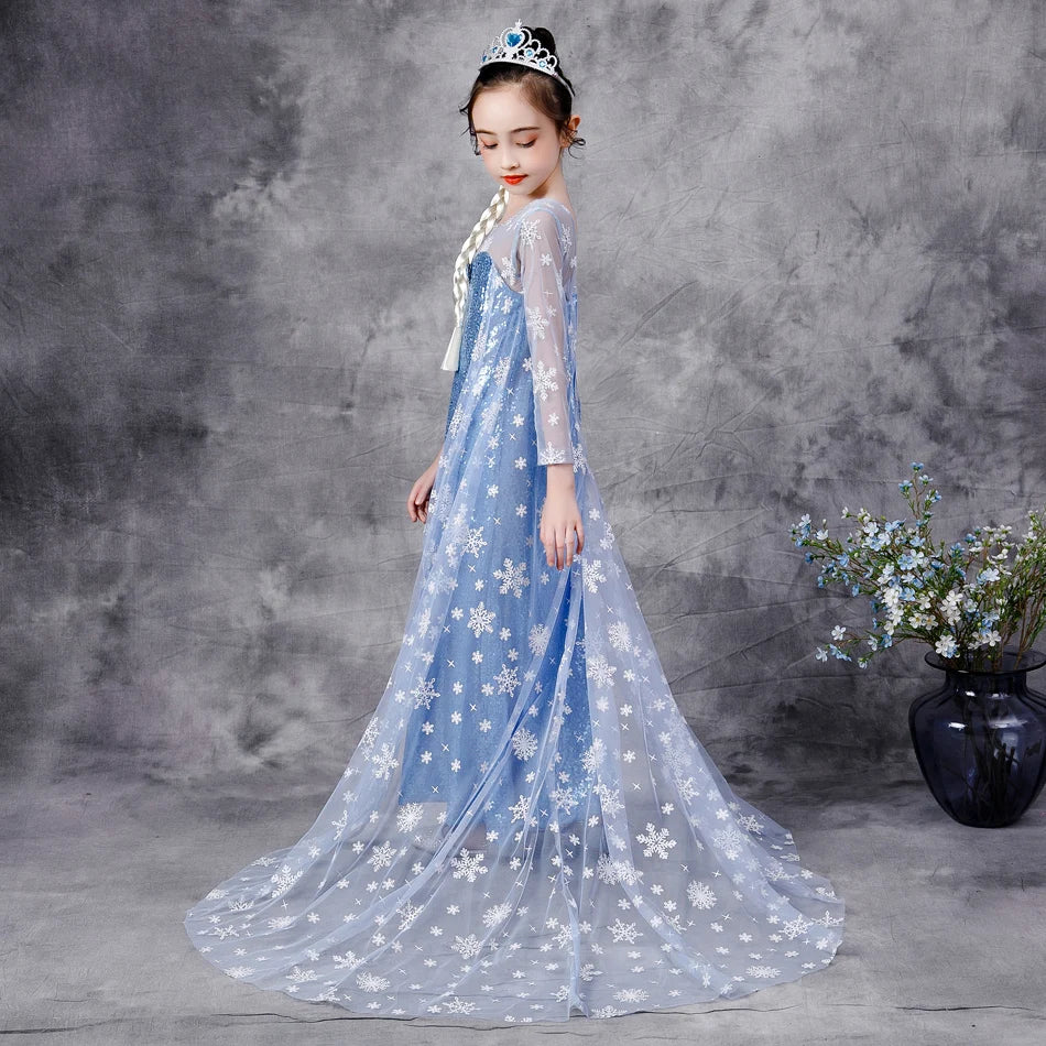 2020 Girls Elsa 2 Princess Sequin Dress with Snowfake Cape Crown Halloween Costume Clothing for Kids Childrens Fancy Dresses