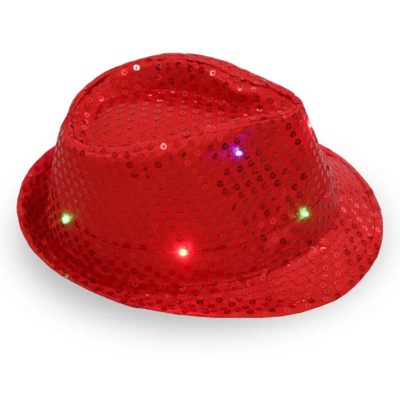 Flashing Light Up Led Brilliant Glitter Sequin Colorful Sequin Fancy Dress Jazz Dance Party Club Party Hat For Men and Women New