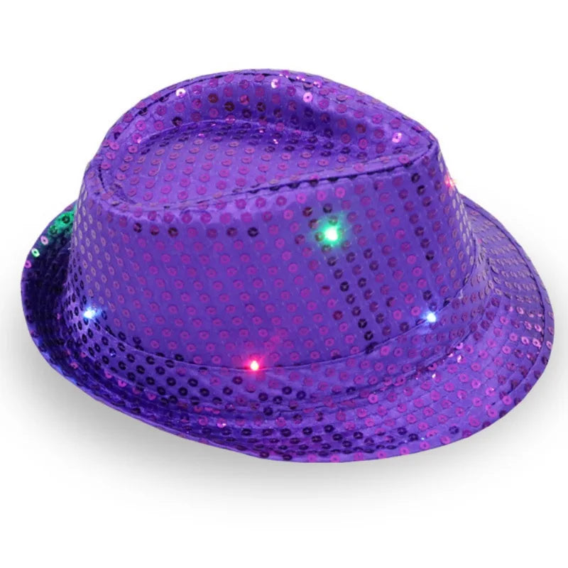 Flashing Light Up Led Brilliant Glitter Sequin Colorful Sequin Fancy Dress Jazz Dance Party Club Party Hat For Men and Women New