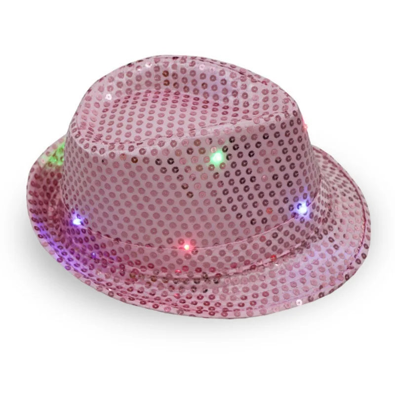 Flashing Light Up Led Brilliant Glitter Sequin Colorful Sequin Fancy Dress Jazz Dance Party Club Party Hat For Men and Women New