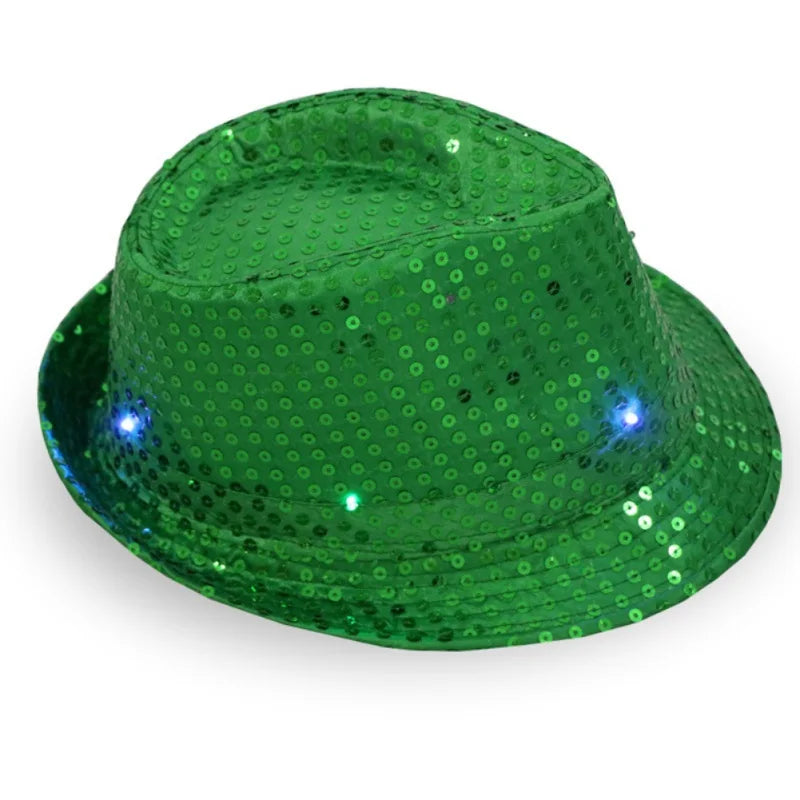 Flashing Light Up Led Brilliant Glitter Sequin Colorful Sequin Fancy Dress Jazz Dance Party Club Party Hat For Men and Women New