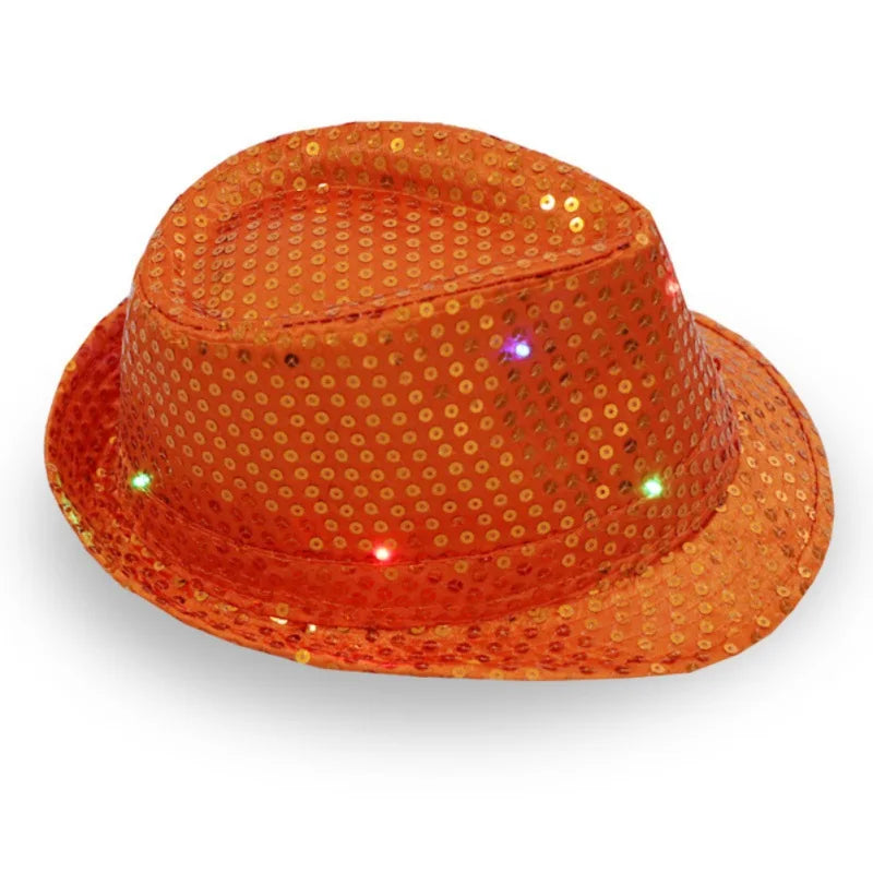 Flashing Light Up Led Brilliant Glitter Sequin Colorful Sequin Fancy Dress Jazz Dance Party Club Party Hat For Men and Women New