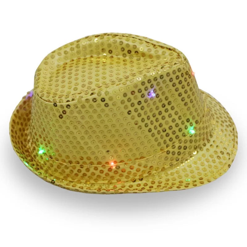 Flashing Light Up Led Brilliant Glitter Sequin Colorful Sequin Fancy Dress Jazz Dance Party Club Party Hat For Men and Women New
