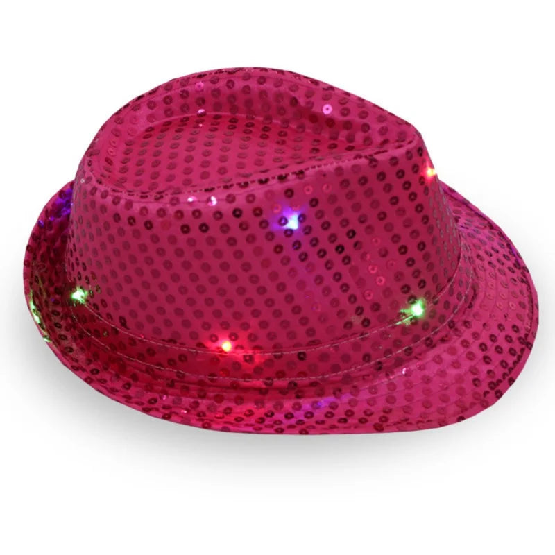 Flashing Light Up Led Brilliant Glitter Sequin Colorful Sequin Fancy Dress Jazz Dance Party Club Party Hat For Men and Women New