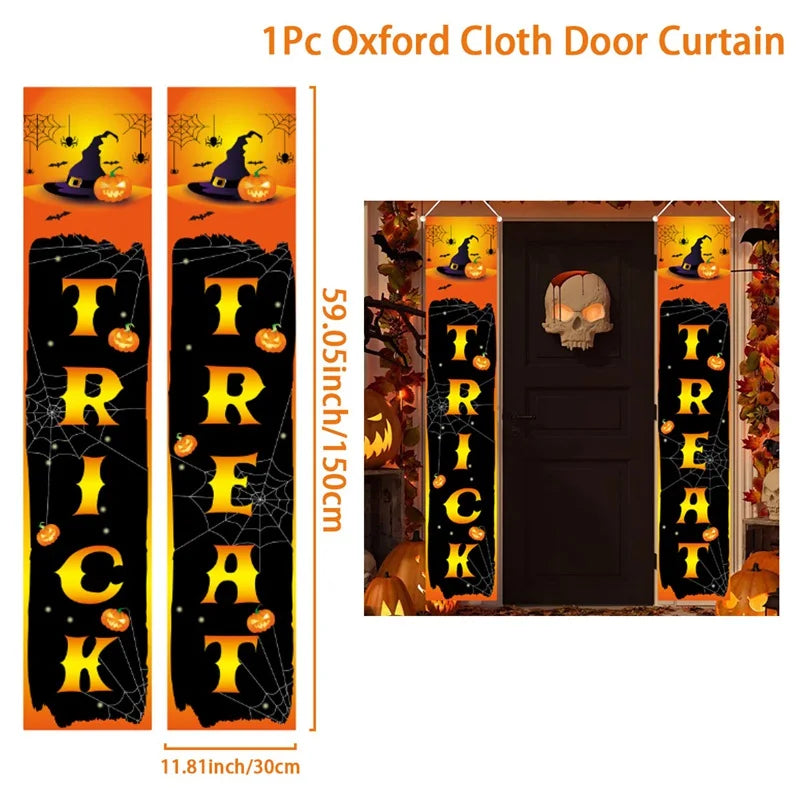 Halloween Hanging Door Curtain Banner Pumpkin Ghost Happy Halloween Decorations For Home Trick Or Treat Horror Party Supplies