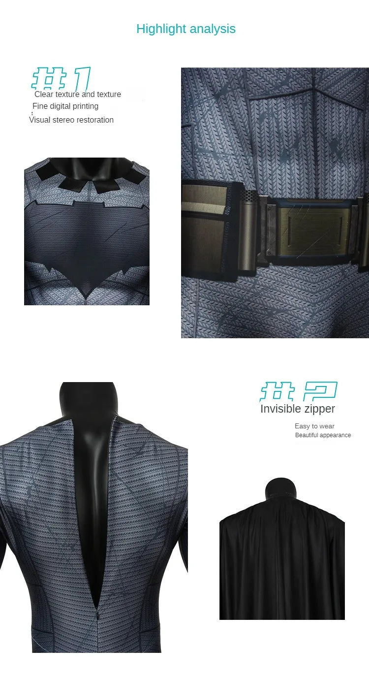 Men's Batman Cosplay Costume – Halloween Party Outfit with Cloak