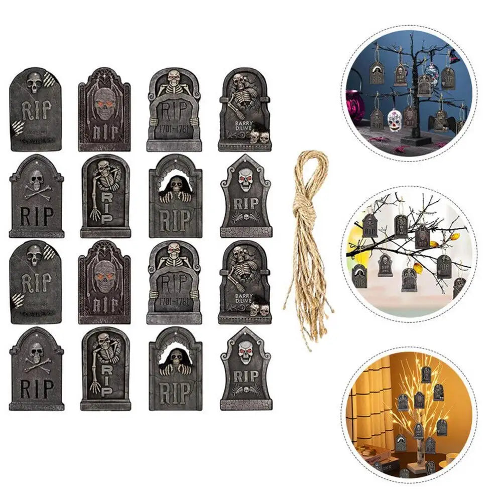 Horror Halloween Signs Pendant Halloween Decorations Graveyard Tombstone Cemetery Signs Horror Atmosphere 16pcs Mini Tombstones