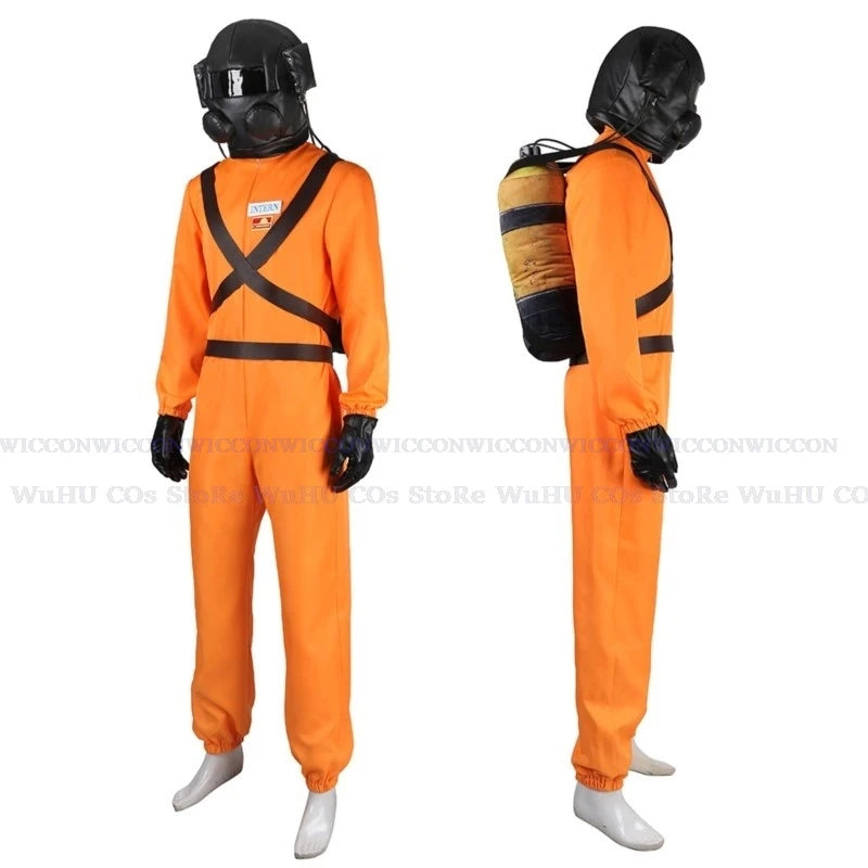 Game Lethal Company Cosplay Costume Red Jumpsuits Lethal Company Mask Clothing Jumpsuit Full Set Men Halloween Role Play Party