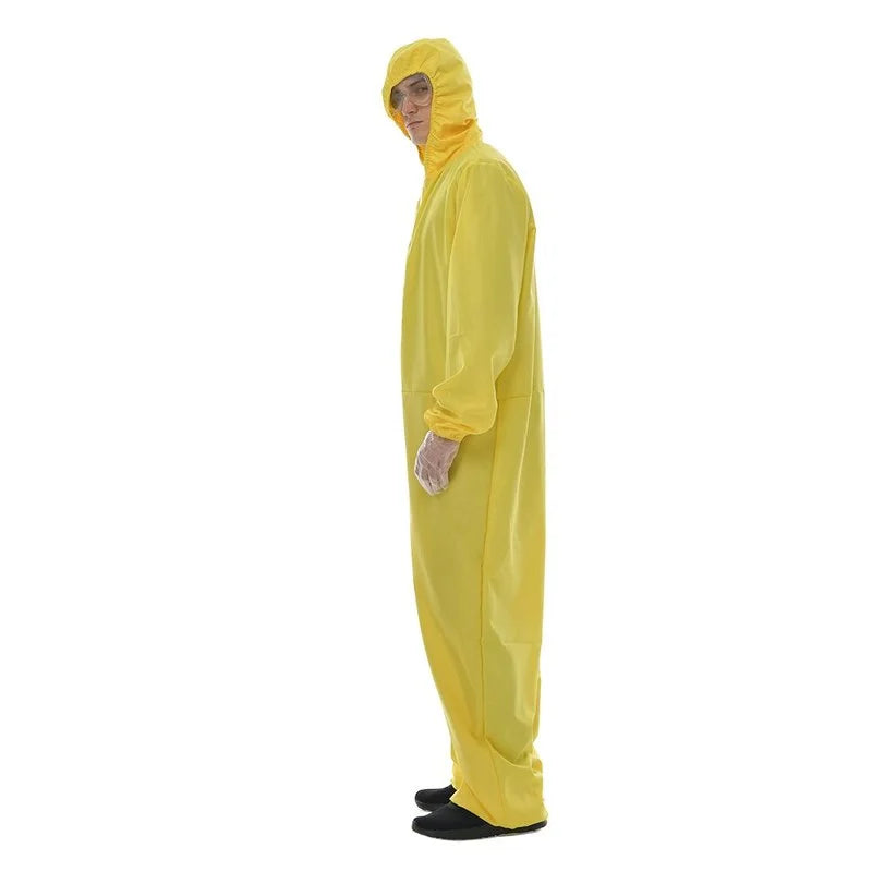 Men's Cheap Biohazard Costume Halloween with Goggles Yellow Breaking Bad Jumpsuit Carnival Easter Purim Fancy Dress