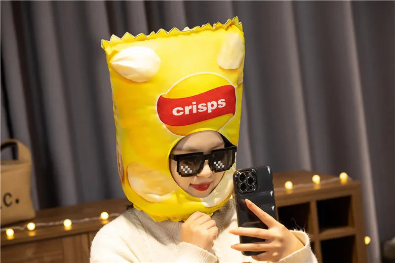 Cartoon Plush Headwear Cosplay Party Funny Eggplant Food Hat Cap Pineapple Popcorn Chips Headdress Photo Performance Prop