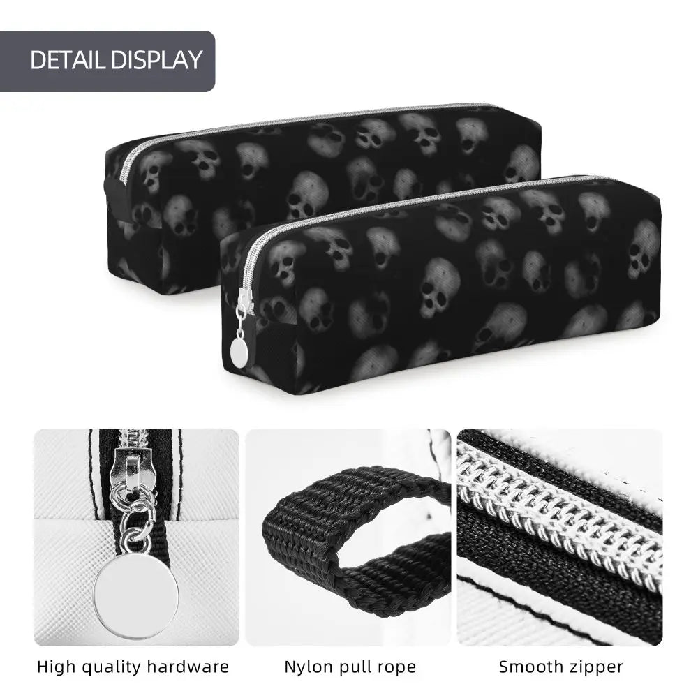 Skulls Pattern Pencil Cases Cute Goth Witchcraft Pen Box Pencil Bags Student Large Storage School Supplies Gifts Pencilcases