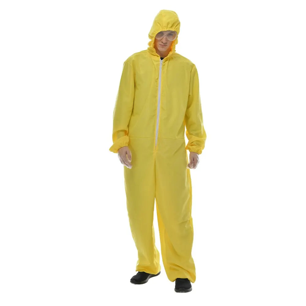 Men's Cheap Biohazard Costume Halloween with Goggles Yellow Breaking Bad Jumpsuit Carnival Easter Purim Fancy Dress