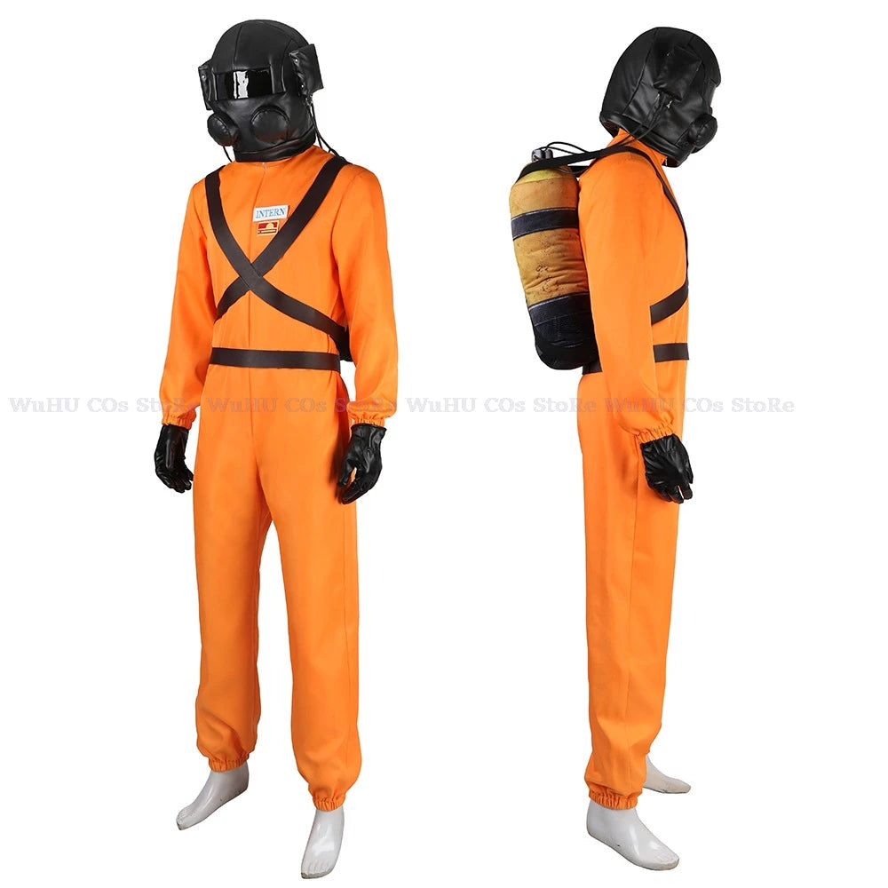 Game Lethal Company Cosplay Costume Red Jumpsuits Lethal Company Mask Clothing Jumpsuit Full Set Men Halloween Role Play Party