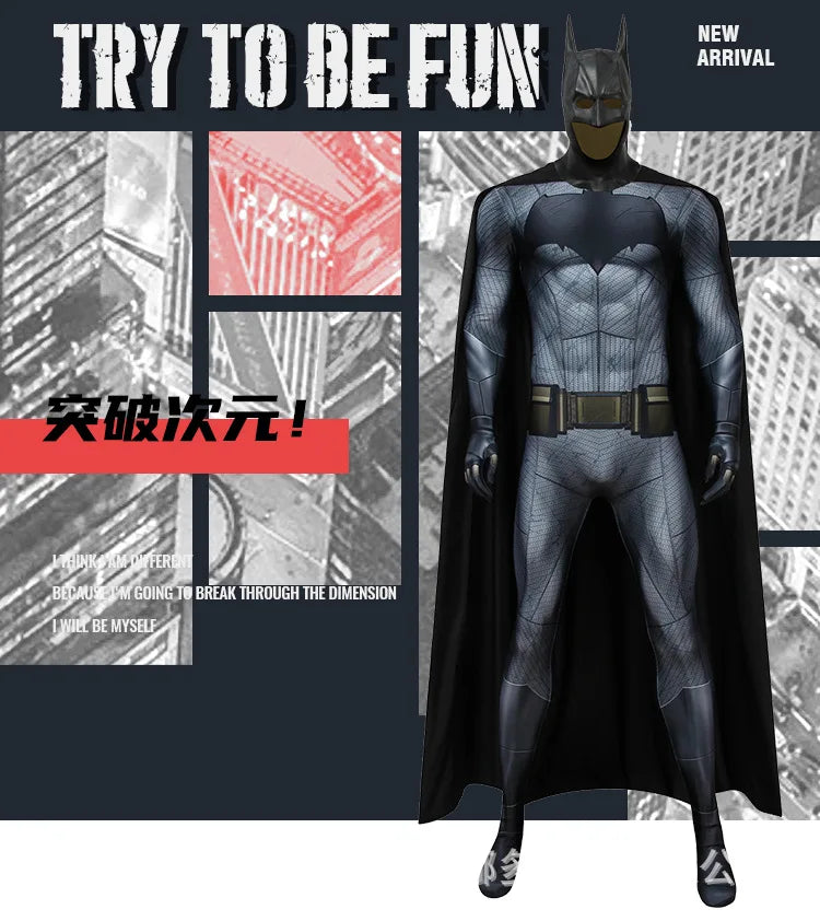 Men's Batman Cosplay Costume – Halloween Party Outfit with Cloak