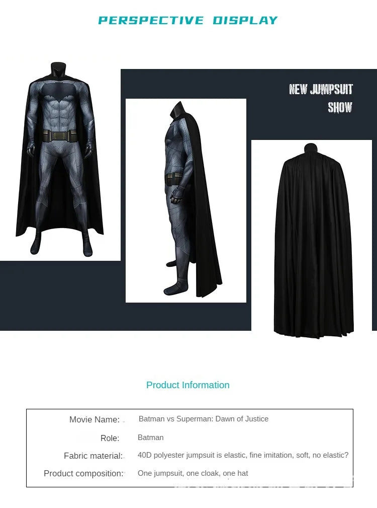 Men's Batman Cosplay Costume – Halloween Party Outfit with Cloak