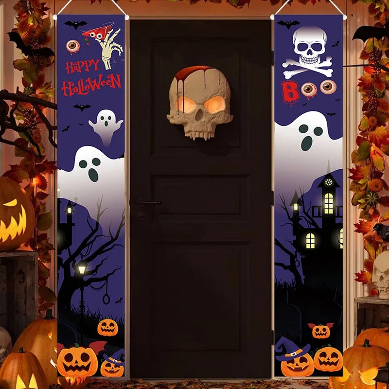 Halloween Hanging Door Curtain Banner Pumpkin Ghost Happy Halloween Decorations For Home Trick Or Treat Horror Party Supplies