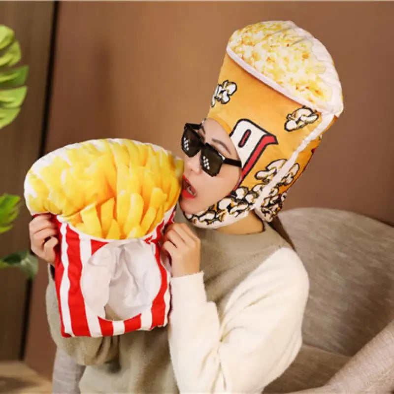 Cartoon Plush Headwear Cosplay Party Funny Eggplant Food Hat Cap Pineapple Popcorn Chips Headdress Photo Performance Prop