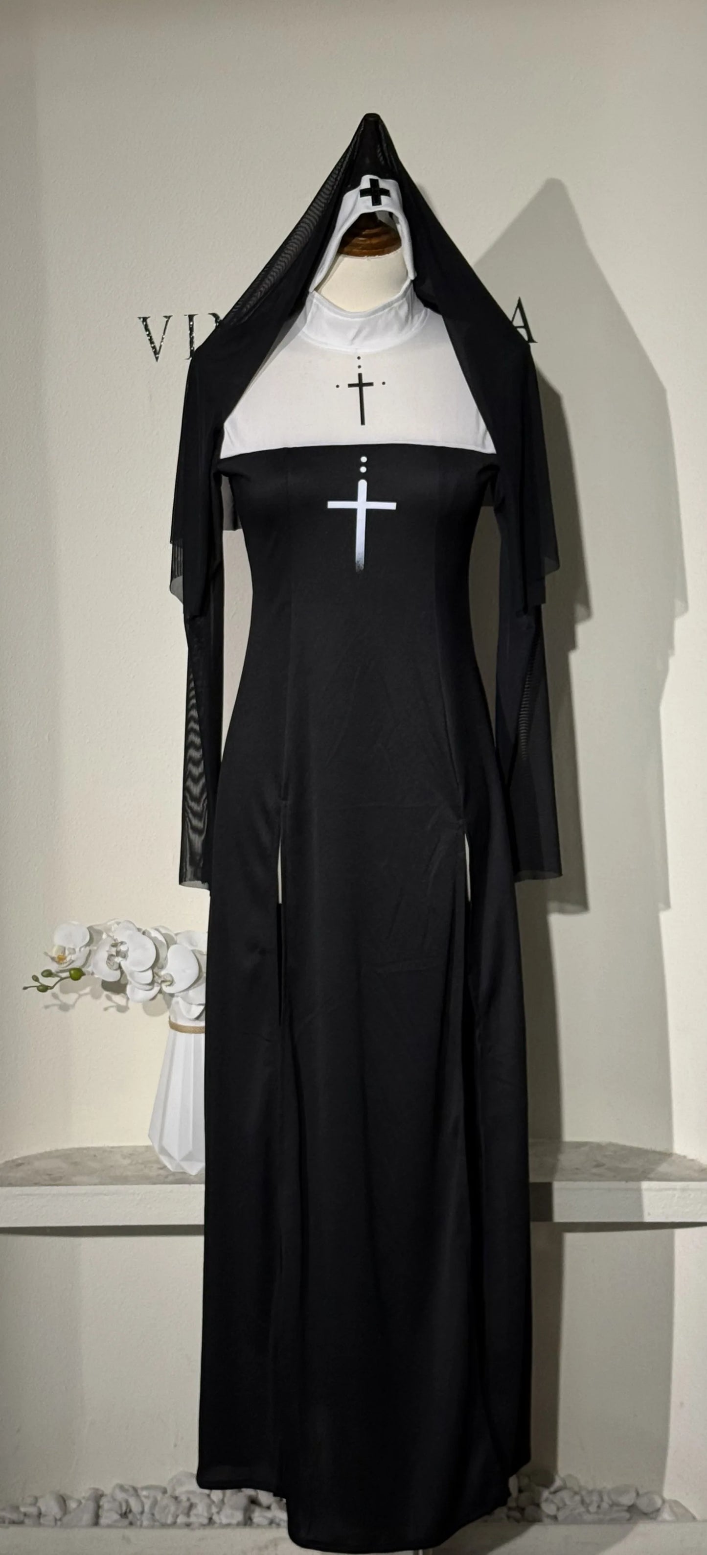 Halloween Nun Costume Female Carnival Cosplay Sexy Nun Dress with Headwear Two Piece Set Church Costumes Pray Gothic