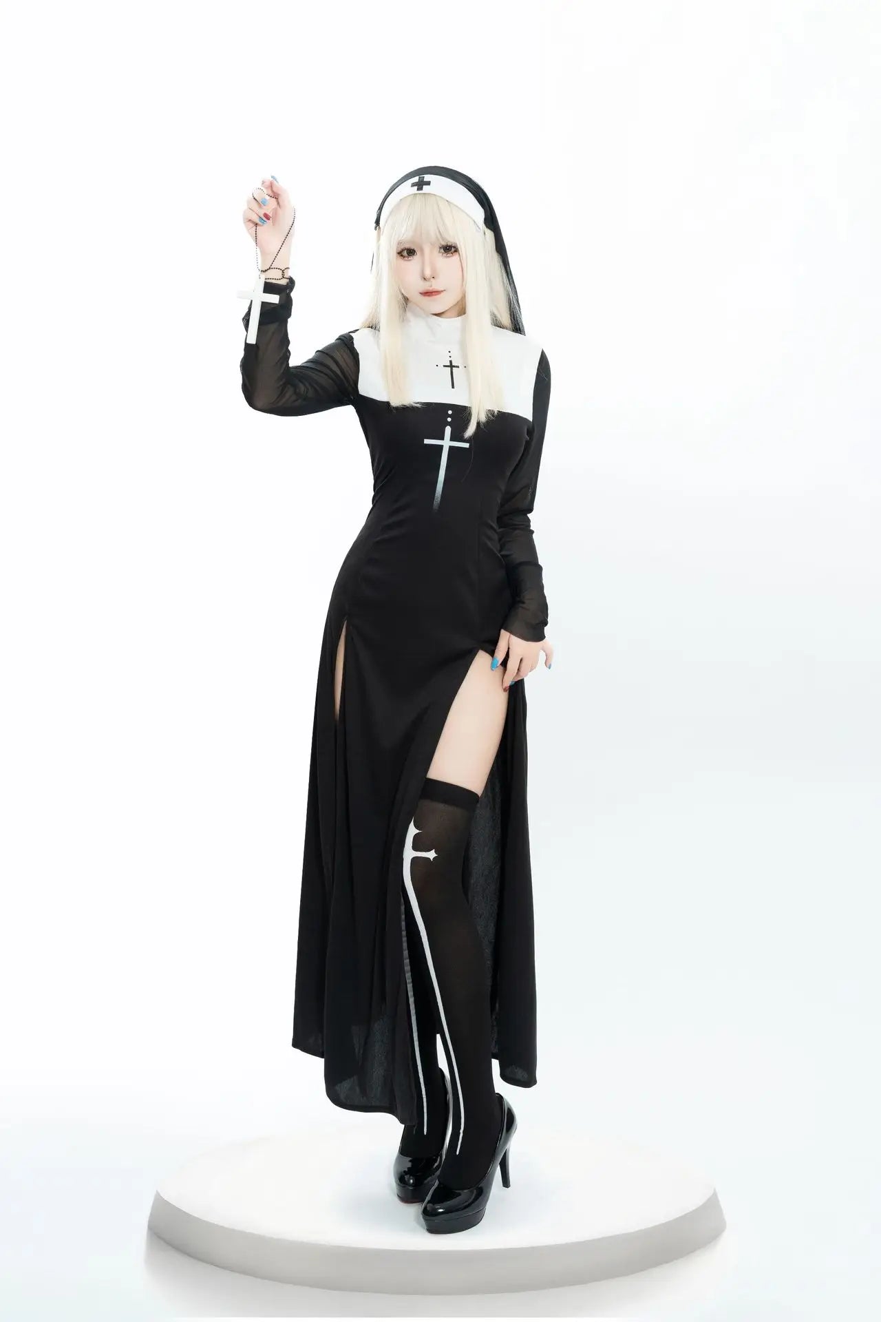 Halloween Nun Costume Female Carnival Cosplay Sexy Nun Dress with Headwear Two Piece Set Church Costumes Pray Gothic