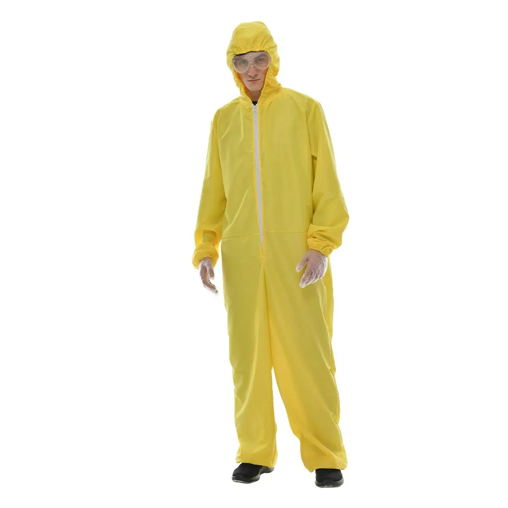 Men's Cheap Biohazard Costume Halloween with Goggles Yellow Breaking Bad Jumpsuit Carnival Easter Purim Fancy Dress