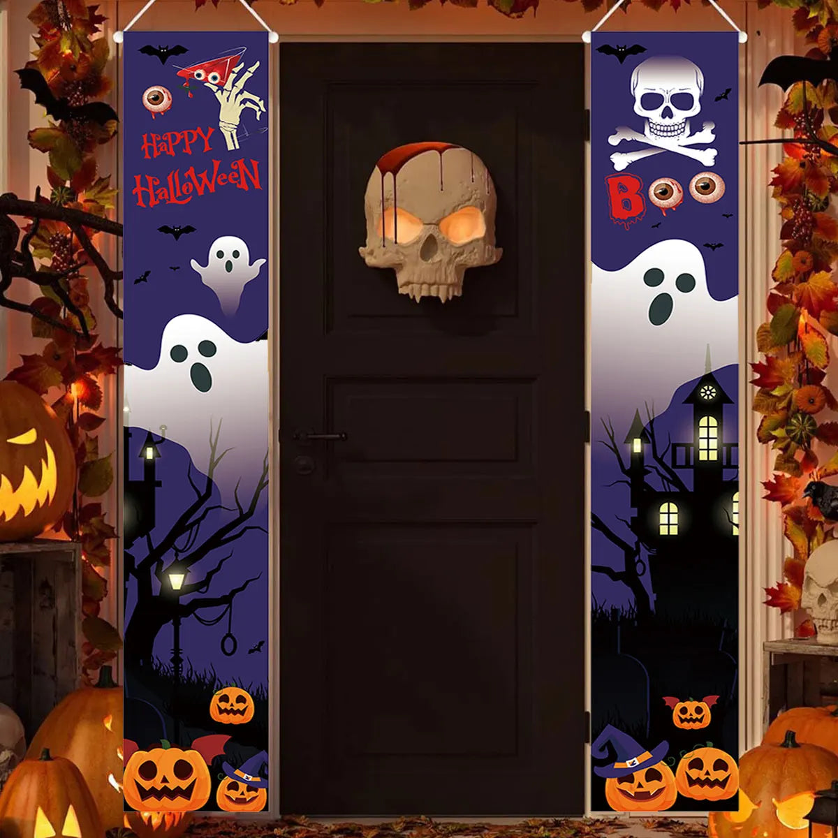 Halloween Hanging Door Curtain Banner Pumpkin Ghost Happy Halloween Decorations For Home Trick Or Treat Horror Party Supplies