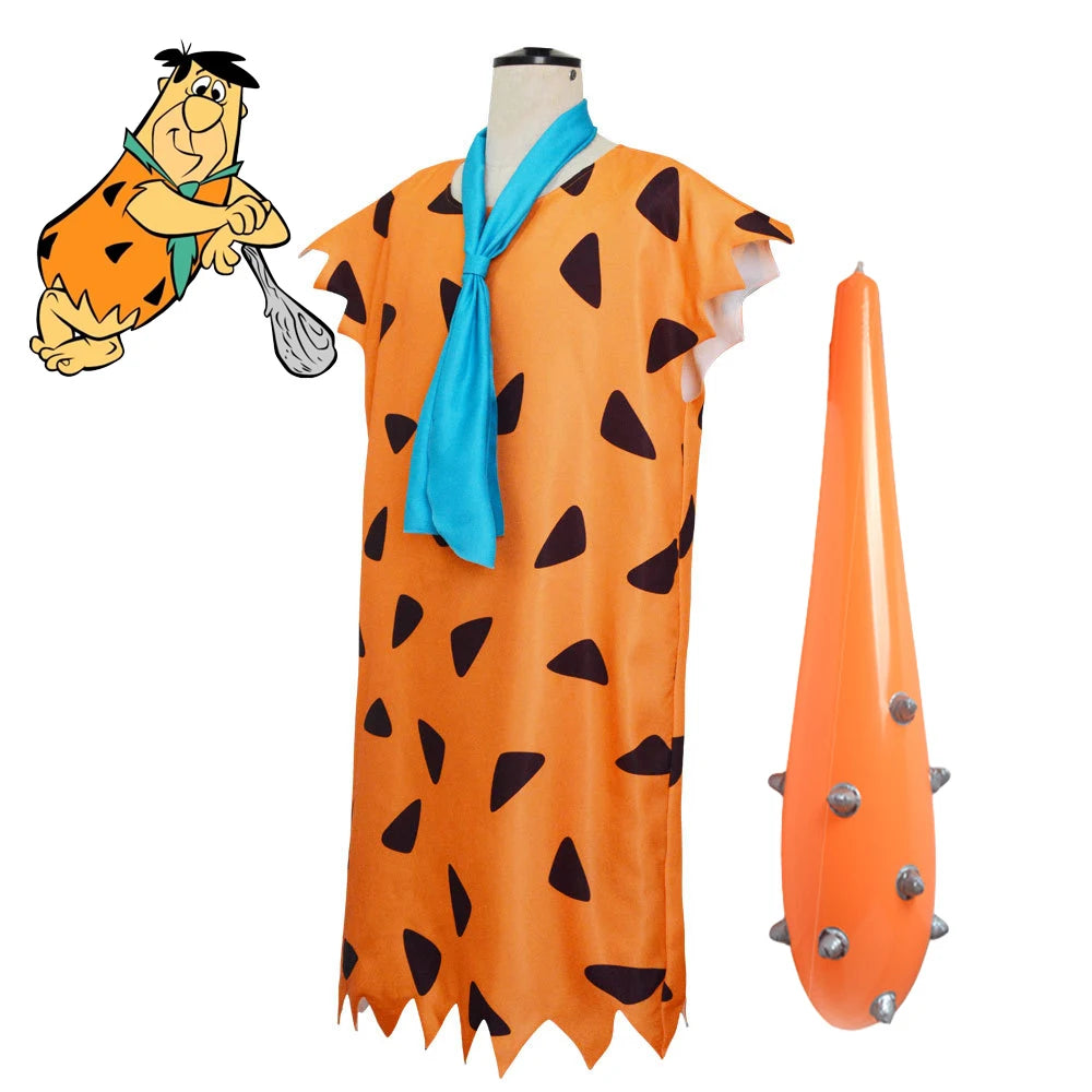 Adult Primitive Savages Costume Movie Fred Flinstones Stone Age Indian Cosplay Halloween Carnival Inflatable Big Stick