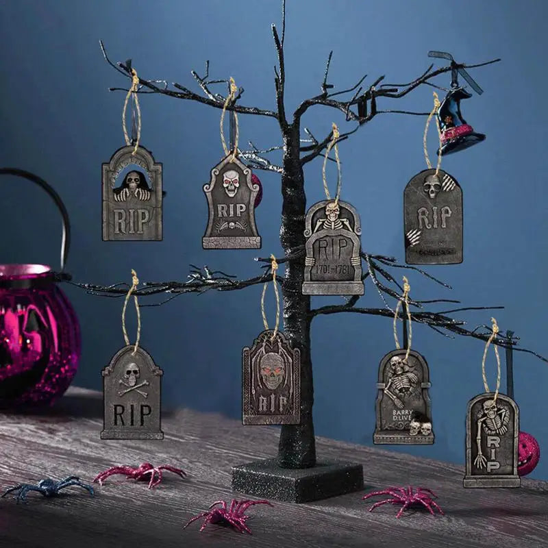 Horror Halloween Signs Pendant Halloween Decorations Graveyard Tombstone Cemetery Signs Horror Atmosphere 16pcs Mini Tombstones