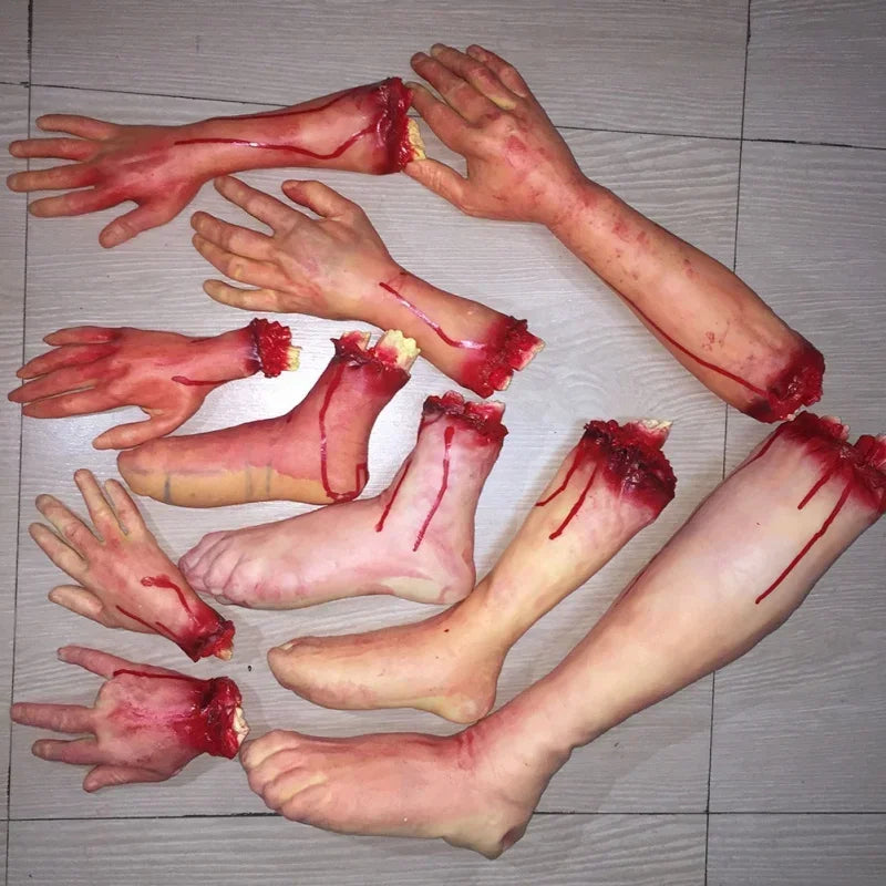 Fake Severed Hands Halloween Zombie Hand Severed Arm Props Broken Body Parts for Haunted House Halloween Decorations Tricky Toys
