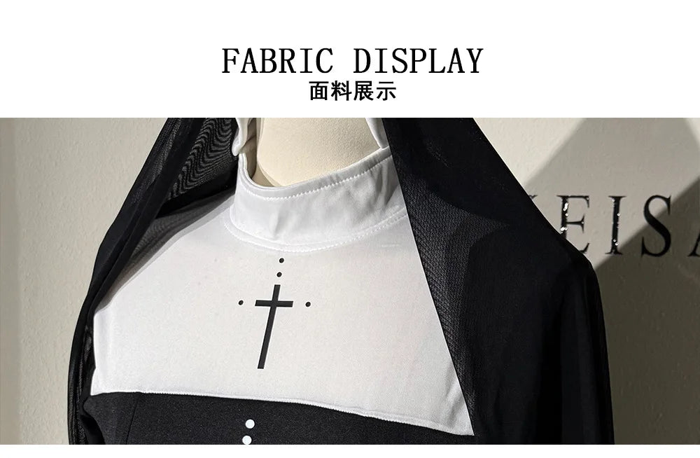 Halloween Nun Costume Female Carnival Cosplay Sexy Nun Dress with Headwear Two Piece Set Church Costumes Pray Gothic