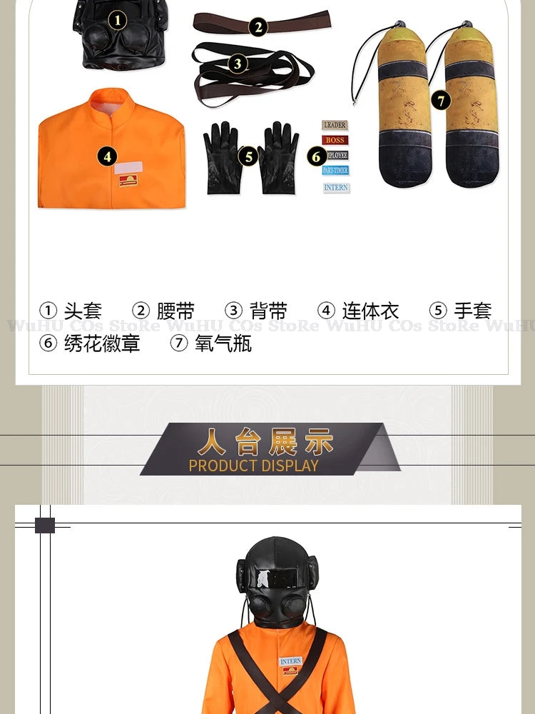 Game Lethal Company Cosplay Costume Red Jumpsuits Lethal Company Mask Clothing Jumpsuit Full Set Men Halloween Role Play Party