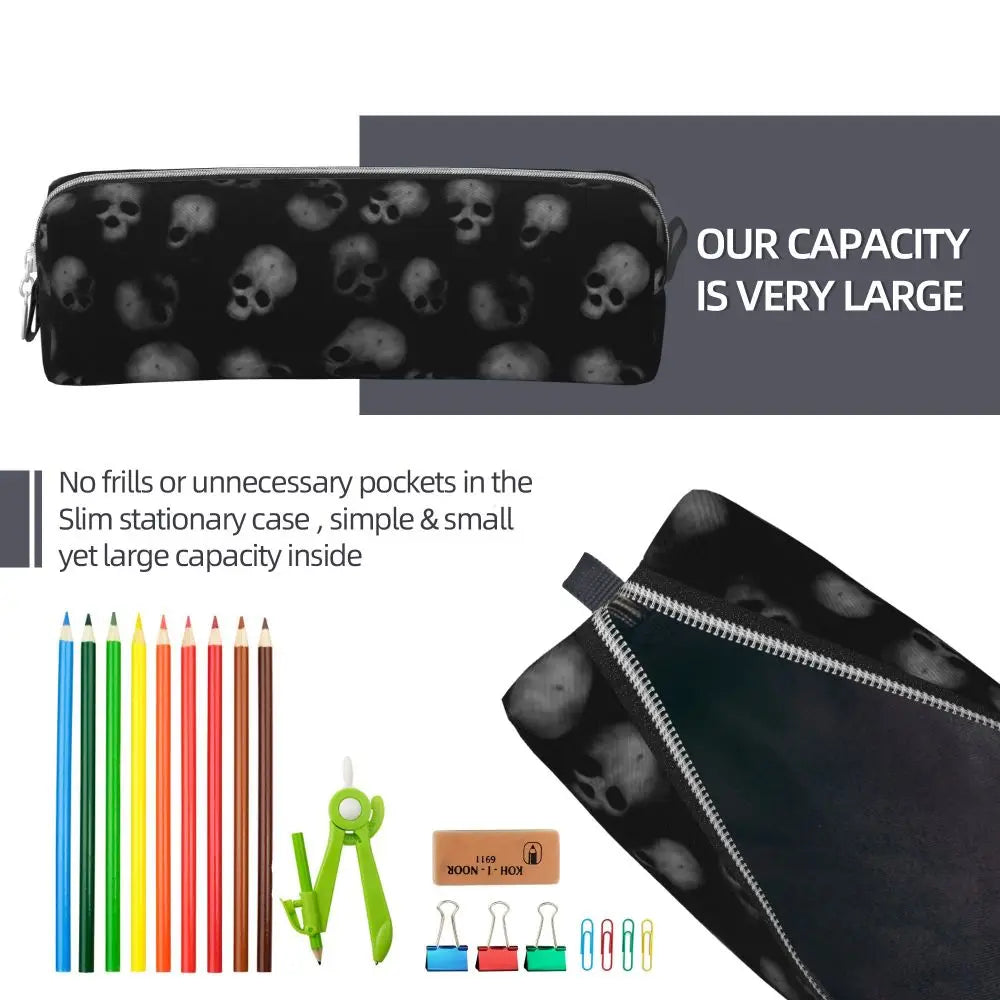 Skulls Pattern Pencil Cases Cute Goth Witchcraft Pen Box Pencil Bags Student Large Storage School Supplies Gifts Pencilcases