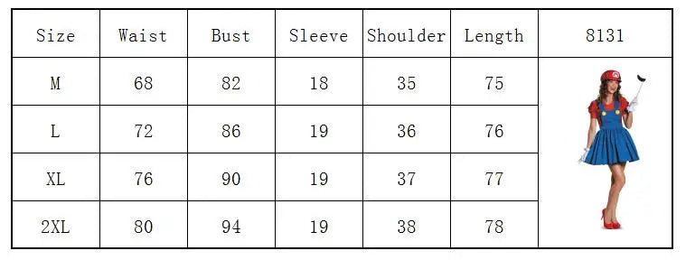 Womens Super Brothers Cosplay Costume Halloween Mario and Luigi Role-playing Dress