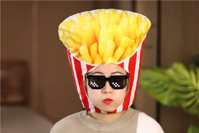 Cartoon Plush Headwear Cosplay Party Funny Eggplant Food Hat Cap Pineapple Popcorn Chips Headdress Photo Performance Prop