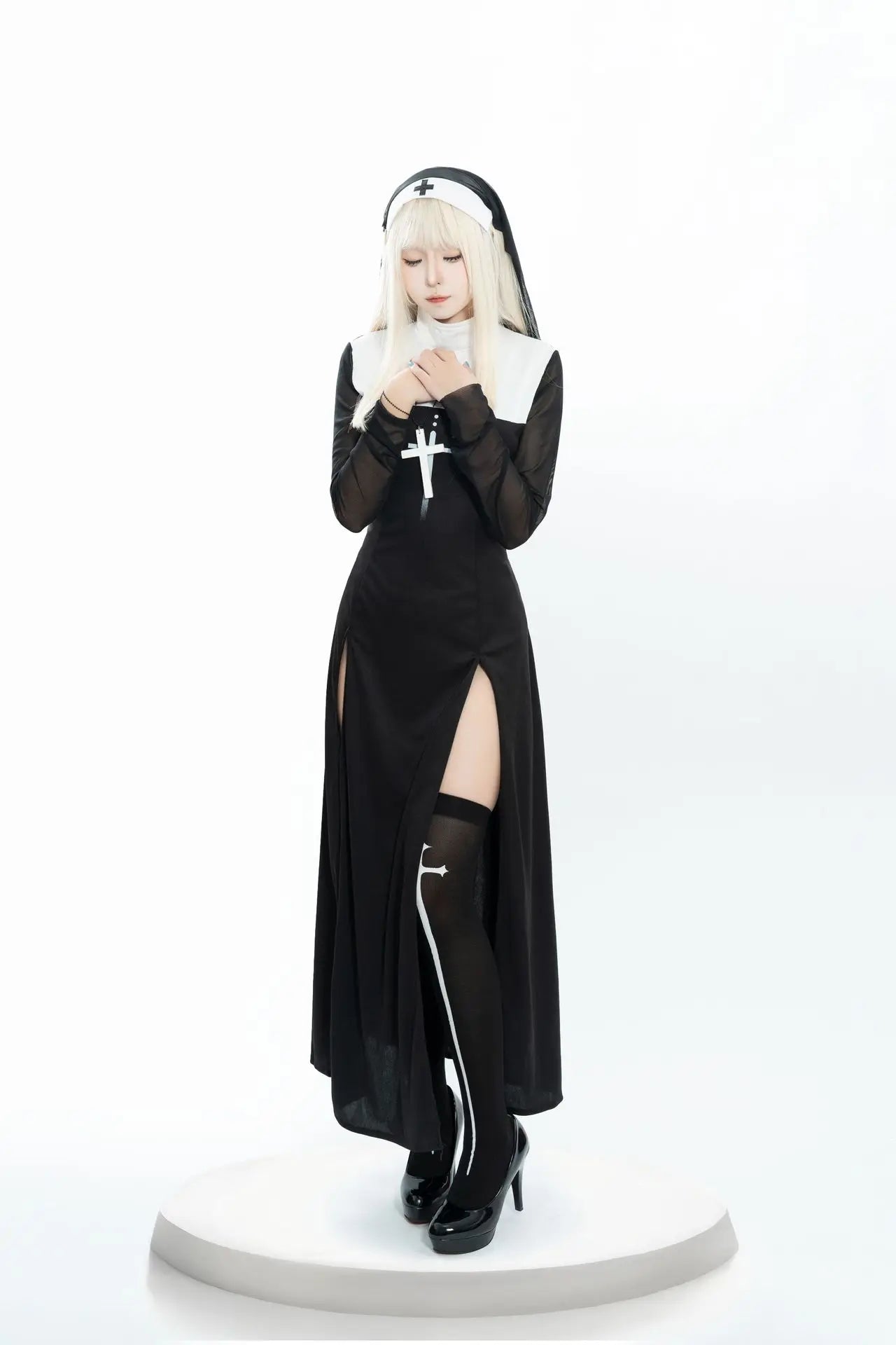 Halloween Nun Costume Female Carnival Cosplay Sexy Nun Dress with Headwear Two Piece Set Church Costumes Pray Gothic