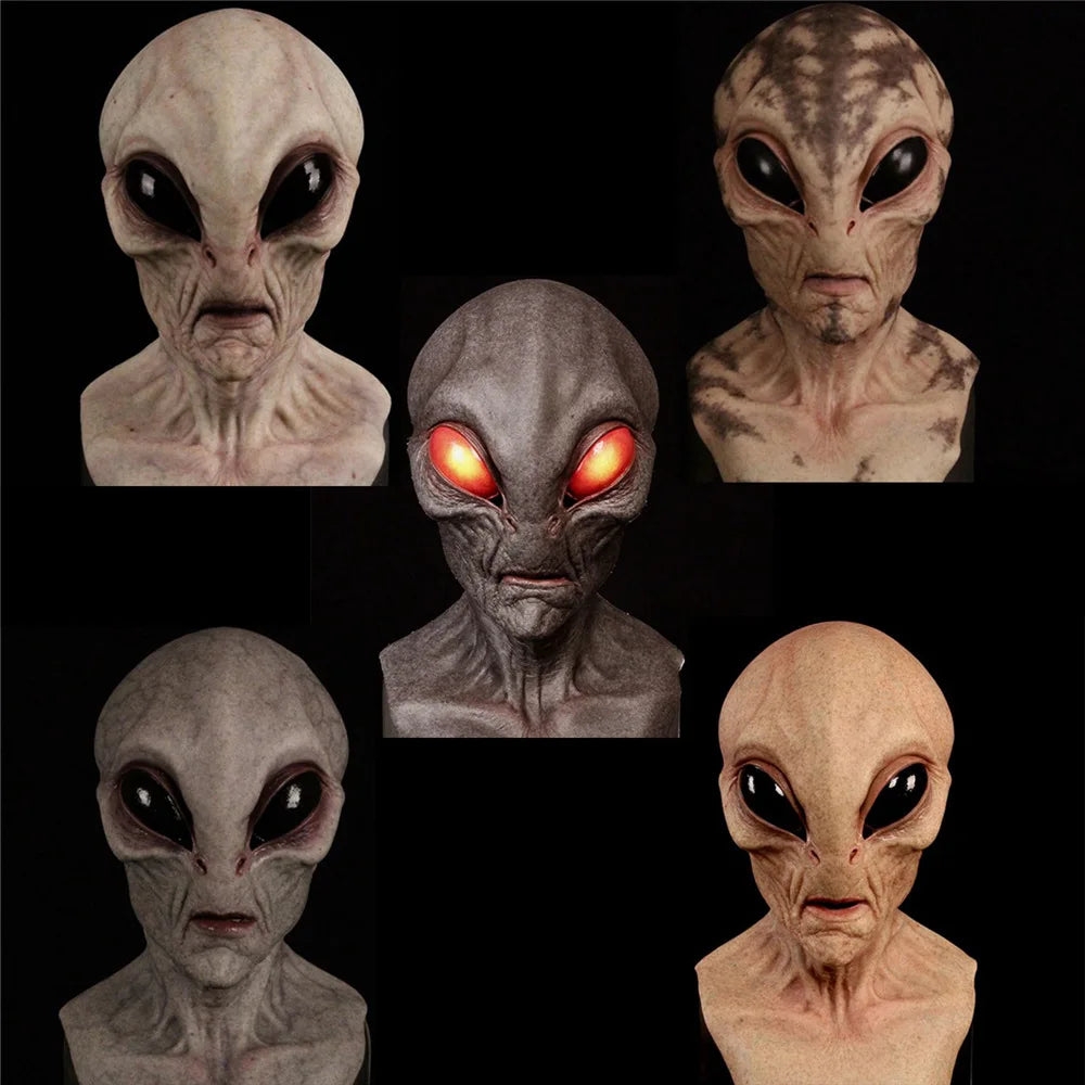 Latex Halloween Alien Mask Horrible Big Eyes UFO Full Face Scary Horror Alien Head Adult Masks Monster Party Cosplay Props