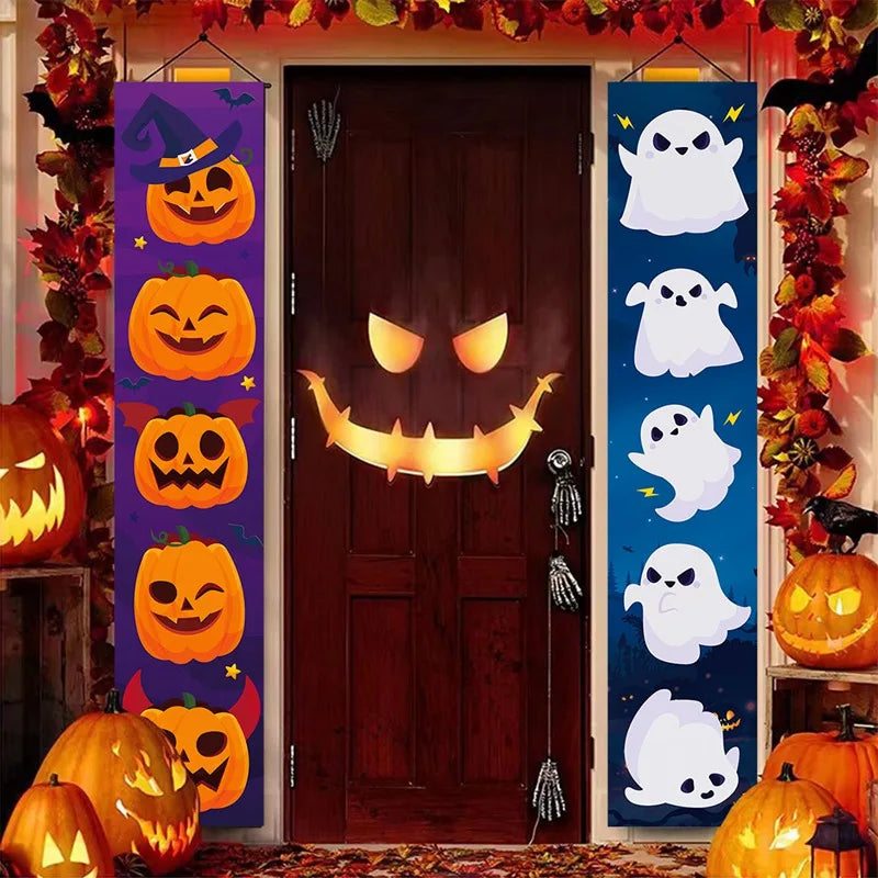 Halloween Hanging Door Curtain Banner Pumpkin Ghost Happy Halloween Decorations For Home Trick Or Treat Horror Party Supplies