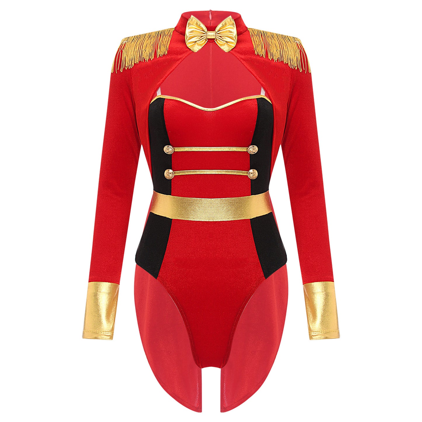 Women's Sexy Circus Ringmaster Costume - Velvet Long Sleeve Jumpsuit with Tailcoat