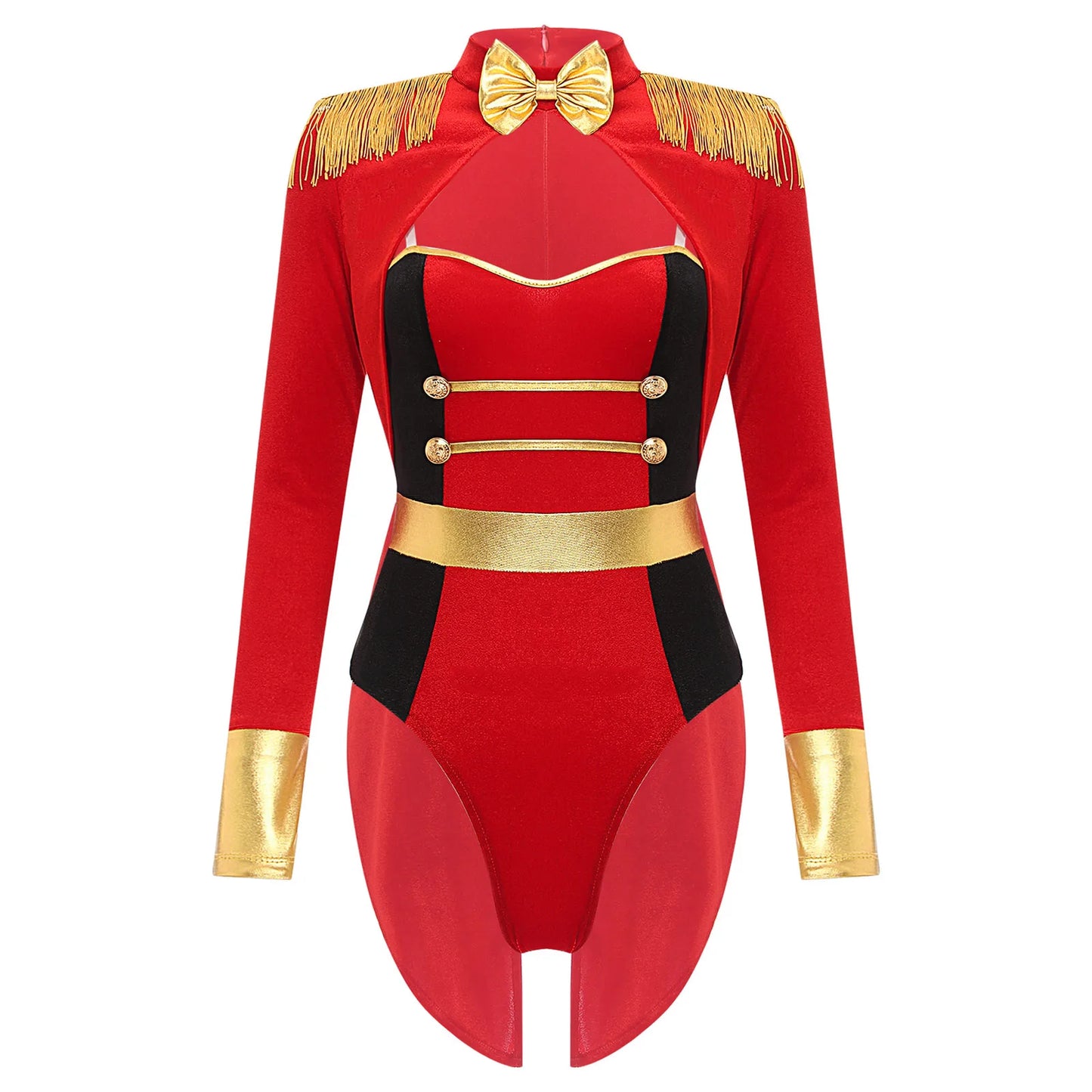Women's Sexy Circus Ringmaster Costume - Velvet Long Sleeve Jumpsuit with Tailcoat