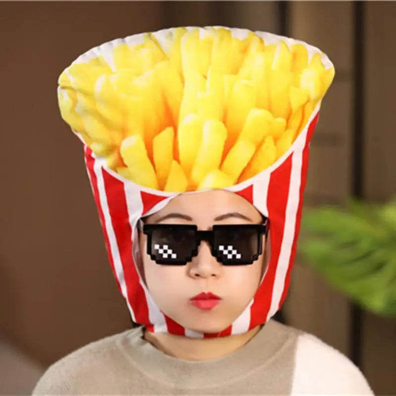 Cartoon Plush Headwear Cosplay Party Funny Eggplant Food Hat Cap Pineapple Popcorn Chips Headdress Photo Performance Prop