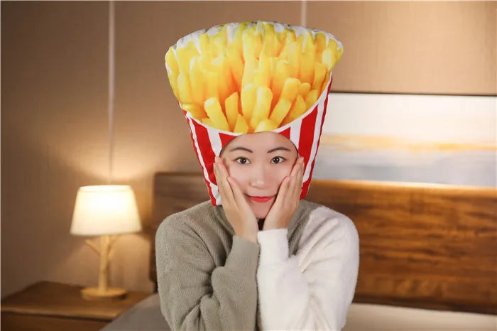 Cartoon Plush Headwear Cosplay Party Funny Eggplant Food Hat Cap Pineapple Popcorn Chips Headdress Photo Performance Prop