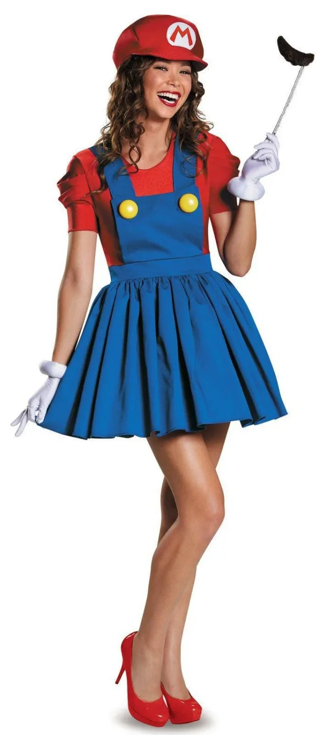 Womens Super Brothers Cosplay Costume Halloween Mario and Luigi Role-playing Dress