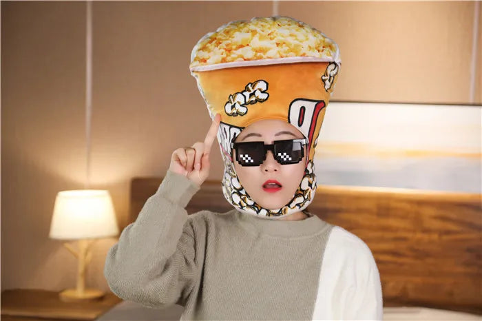 Cartoon Plush Headwear Cosplay Party Funny Eggplant Food Hat Cap Pineapple Popcorn Chips Headdress Photo Performance Prop