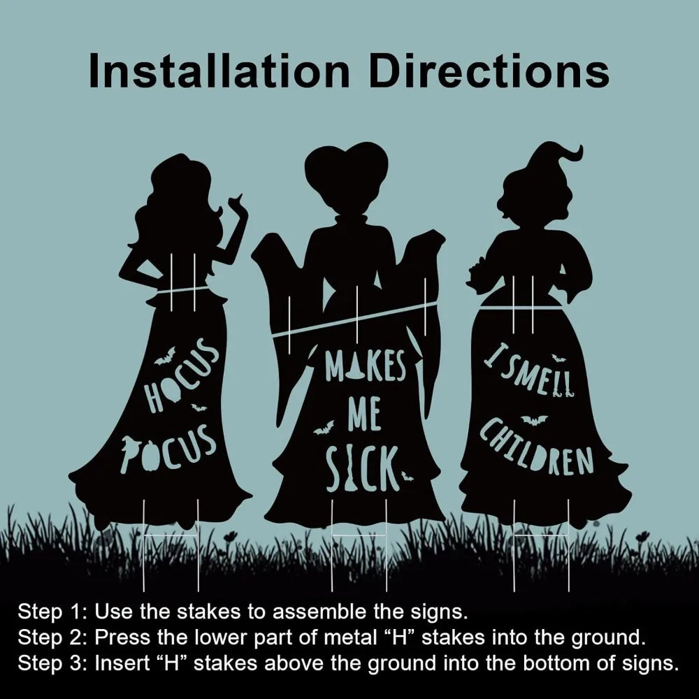 1/3PCS Halloween Decorations Outdoor Extra Large Black Witches Silhouette Yard Signs Outside Yard Lawn Kid Home Party Decoration