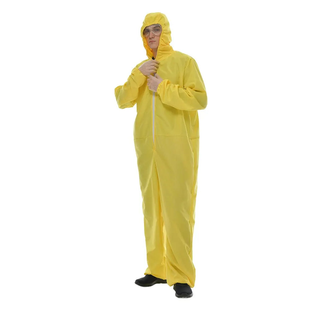 Men's Cheap Biohazard Costume Halloween with Goggles Yellow Breaking Bad Jumpsuit Carnival Easter Purim Fancy Dress