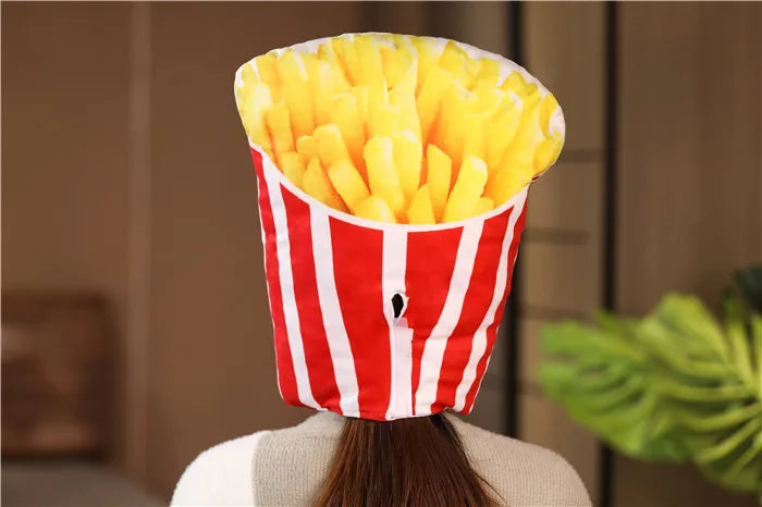 Cartoon Plush Headwear Cosplay Party Funny Eggplant Food Hat Cap Pineapple Popcorn Chips Headdress Photo Performance Prop