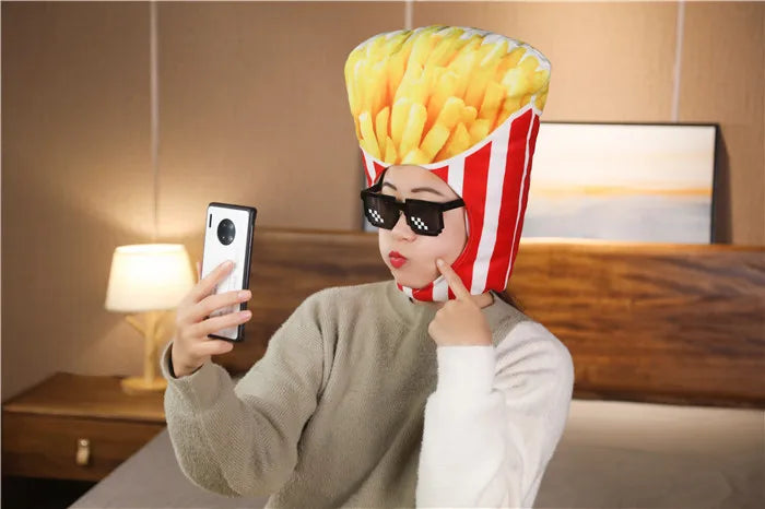 Cartoon Plush Headwear Cosplay Party Funny Eggplant Food Hat Cap Pineapple Popcorn Chips Headdress Photo Performance Prop