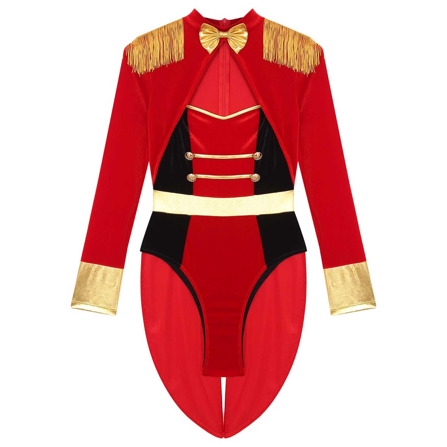 Women's Sexy Circus Ringmaster Costume - Velvet Long Sleeve Jumpsuit with Tailcoat