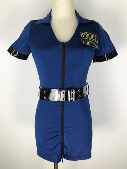 Halloween Cosplay Black Blue Sexy Cop Officer Outfit Policewoman Costume Suit Uniform For Adult Women Police Fancy Dress