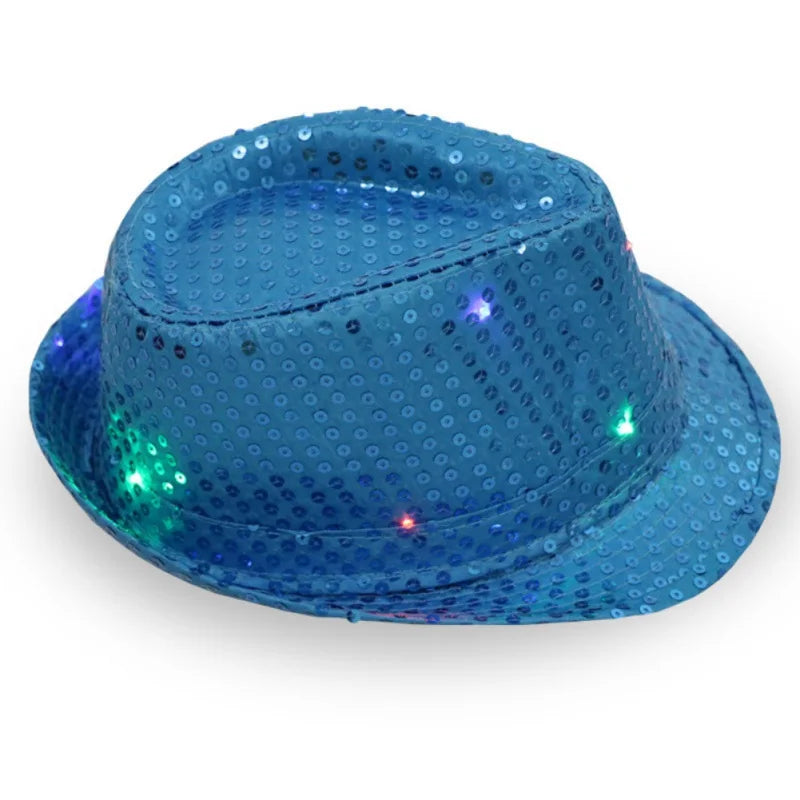 Flashing Light Up Led Brilliant Glitter Sequin Colorful Sequin Fancy Dress Jazz Dance Party Club Party Hat For Men and Women New